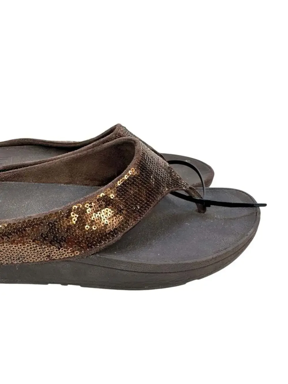 FitFlop Ringer Sequin Bronze Toe Post Sandals Womens 8 Platform Comfort